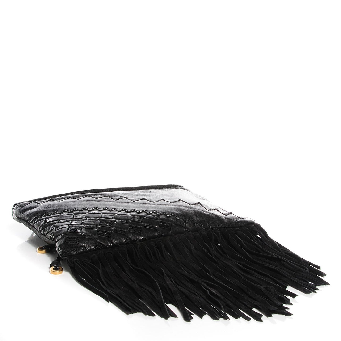 Leather Snakeskin Suede Fringe Tita Convertible Clutch Black
