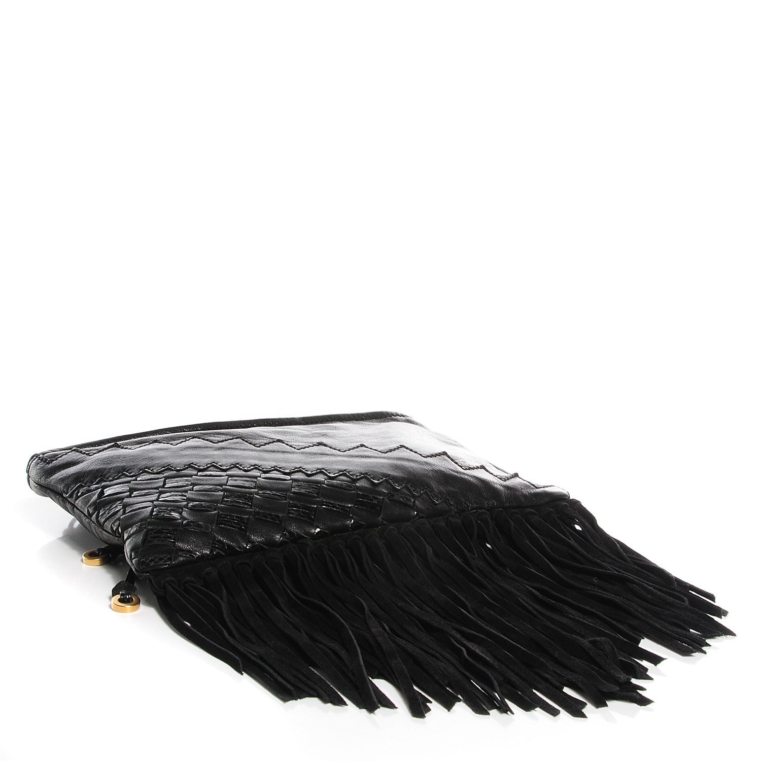 Jimmy Choo Leather Snakeskin Suede Fringe Tita Convertible Clutch Black 4 of 8