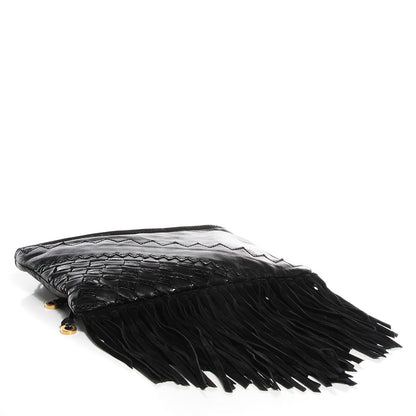 Jimmy Choo Leather Snakeskin Suede Fringe Tita Convertible Clutch Black 4 of 8