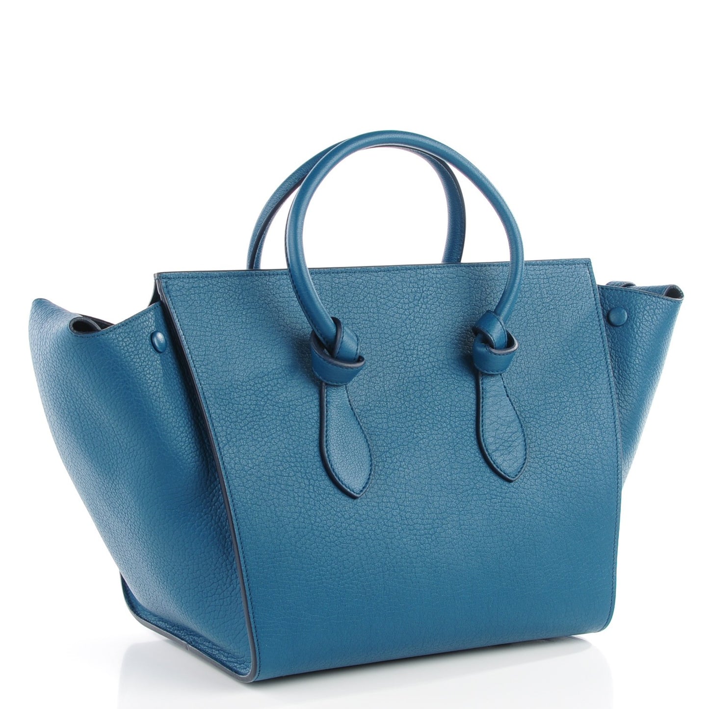 Grained Calfskin Small Tie Knot Tote Denim