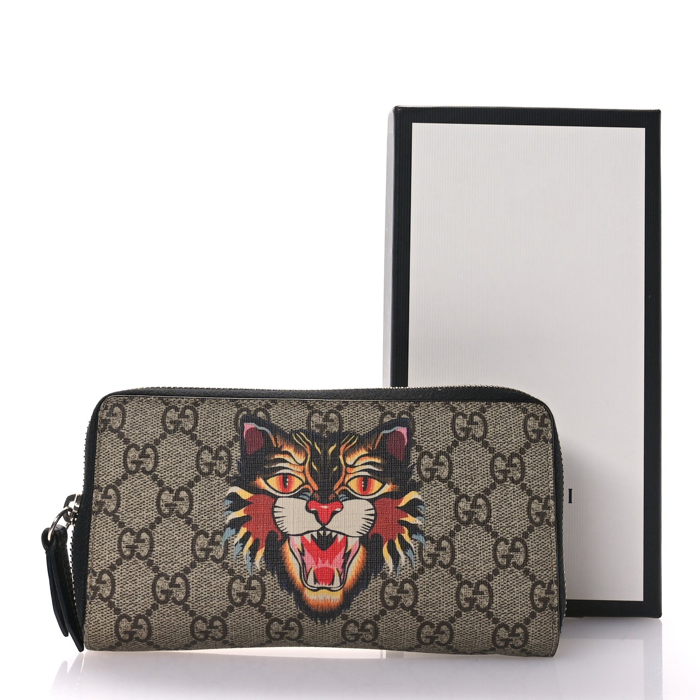 GG Supreme Monogram Angry Cat Zip Around Wallet