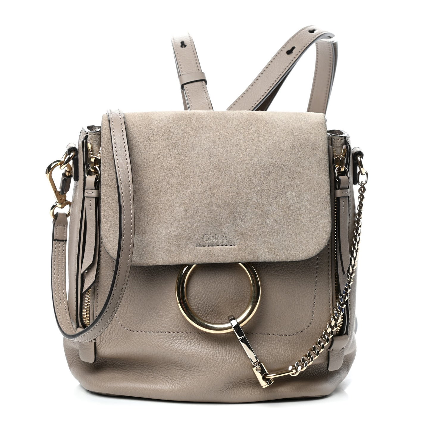 Suede Calfskin Small Faye Backpack Motty Grey