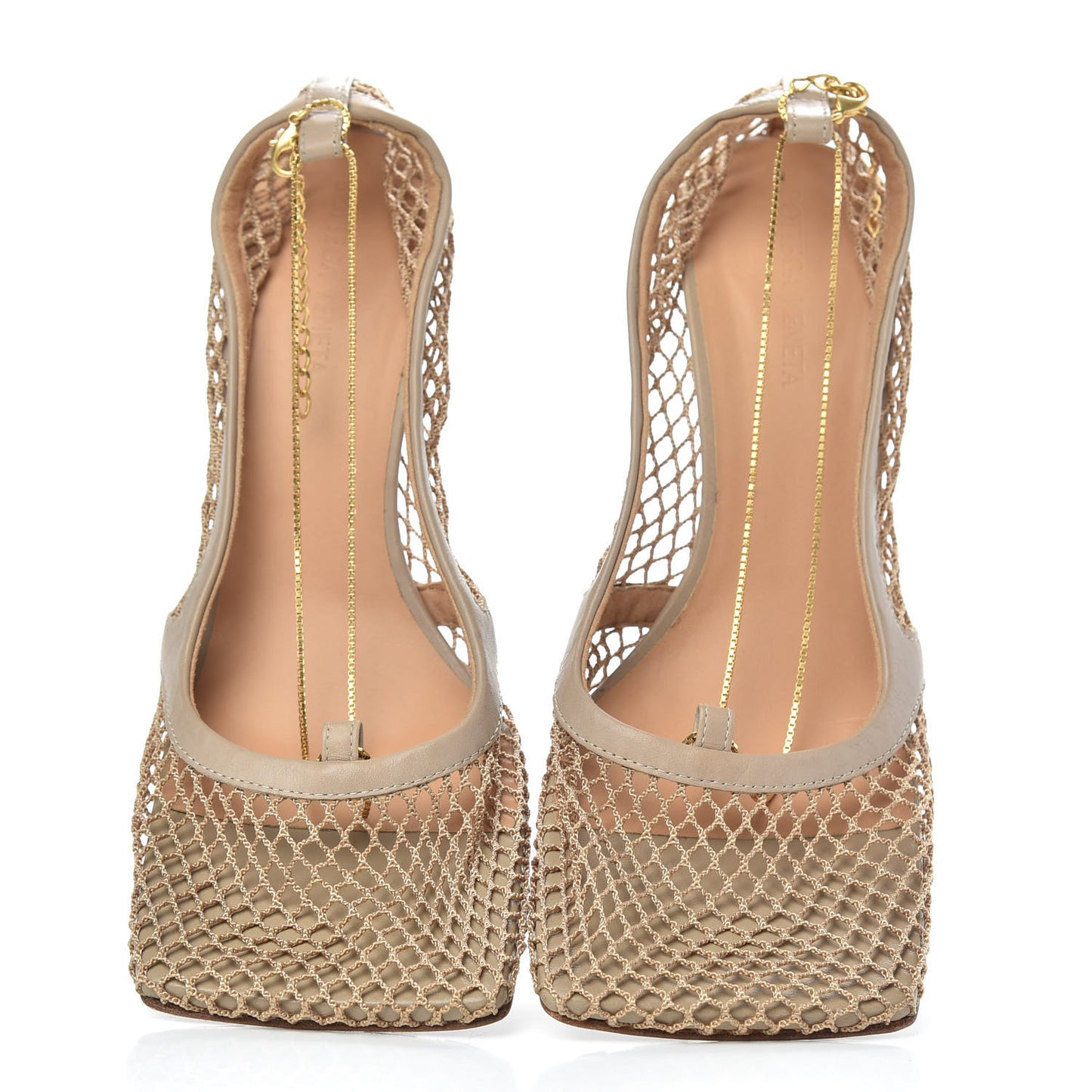 Mesh Calfskin Chain Stretch Pumps 38.5 Beige