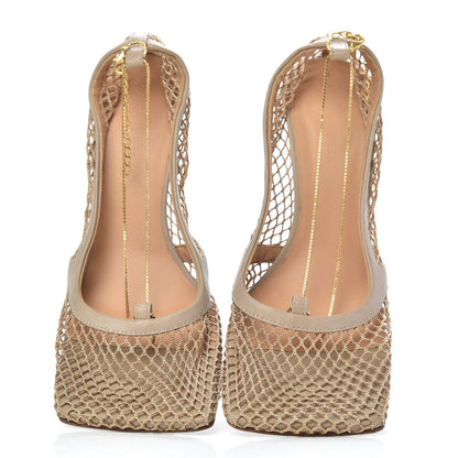 Bottega Veneta Mesh Calfskin Chain Stretch Pumps 38.5 Beige 3 of 9