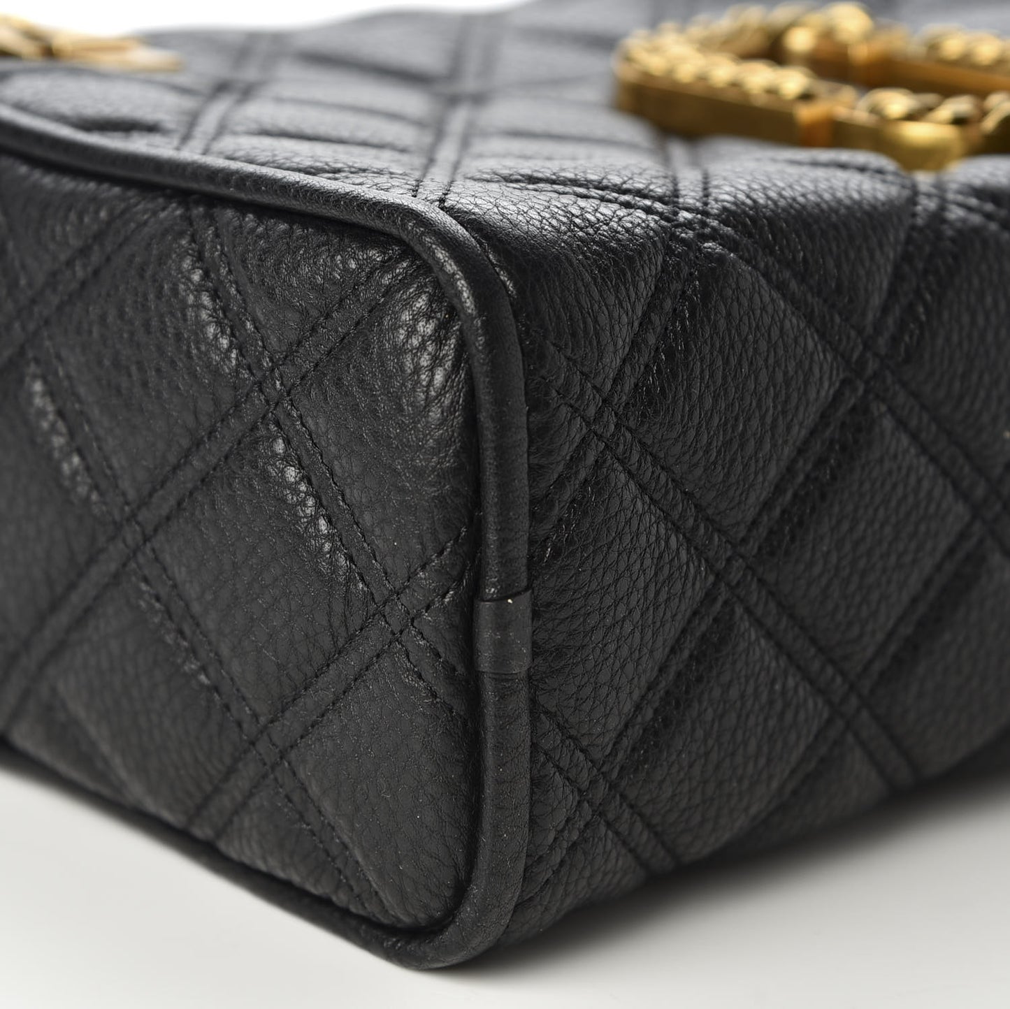 Grained Calfskin Quilted Double Stitched The Status Shoulder Bag Black