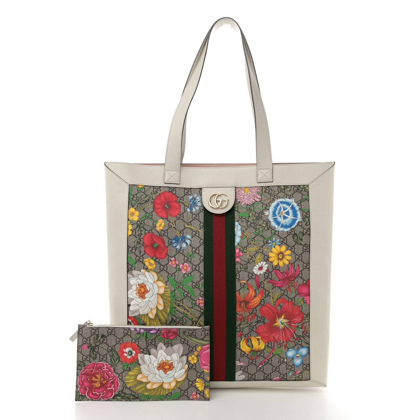 GG Supreme Monogram Flora Web Ophidia Vertical Shopping Tote White
