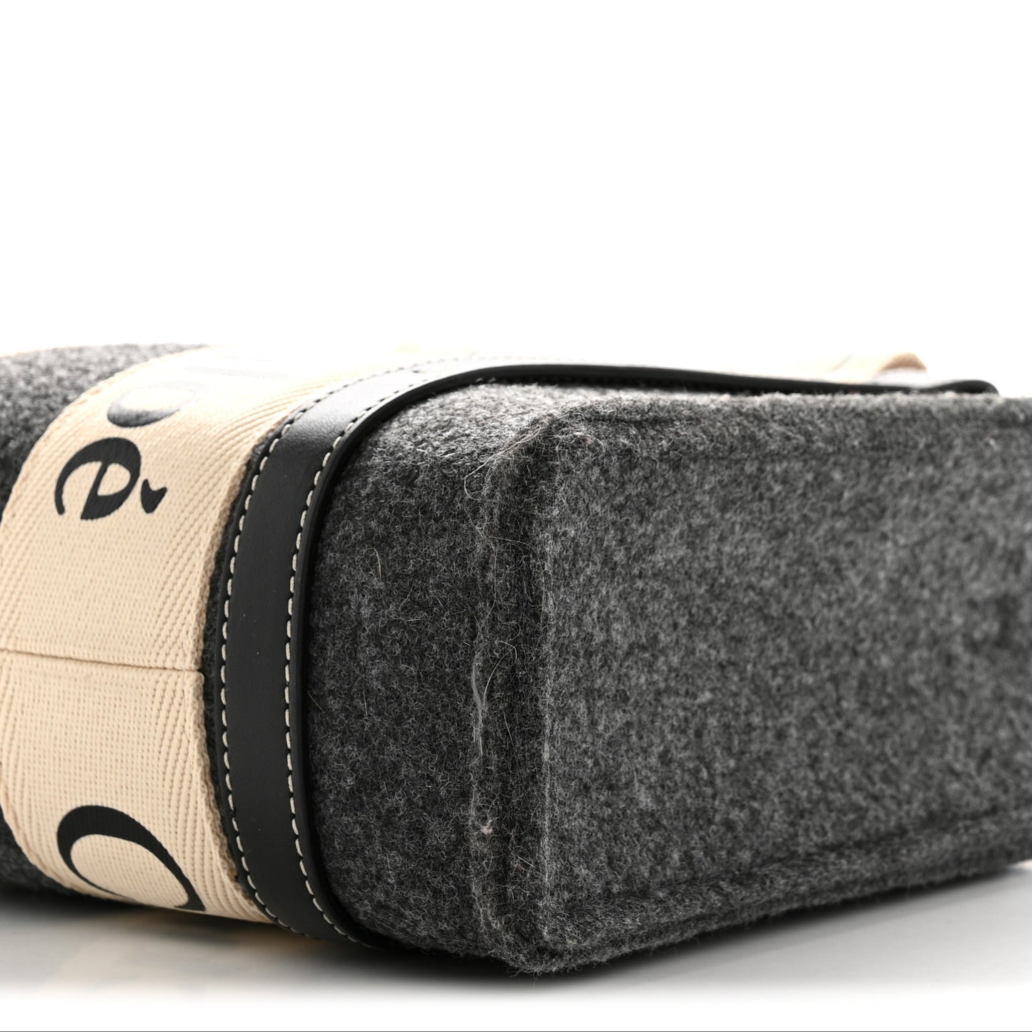Felt Calfskin Small Woody Ribbon Tote With Strap Cashmere Grey