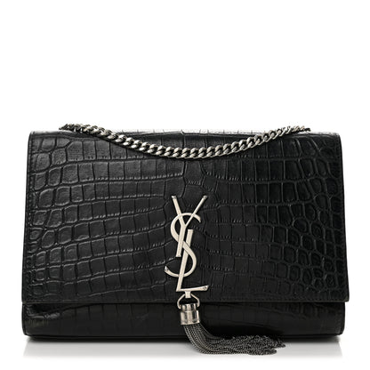 Saint Laurent Calfskin Crocodile Embossed Medium Classic Monogram Kate Tassel Satchel Black 1 of 13