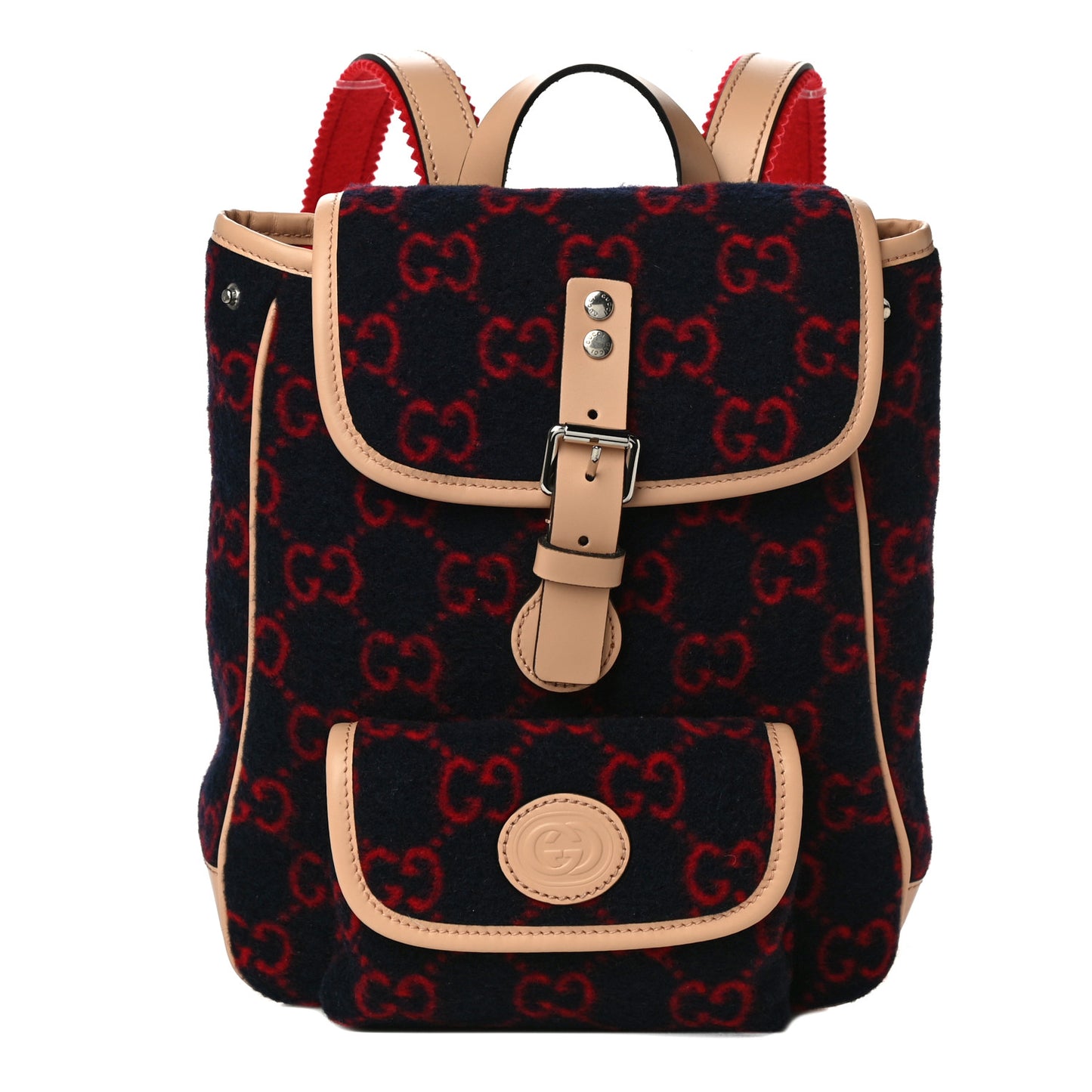 Wool GG Monogram Children's GG Backpack Blue Red