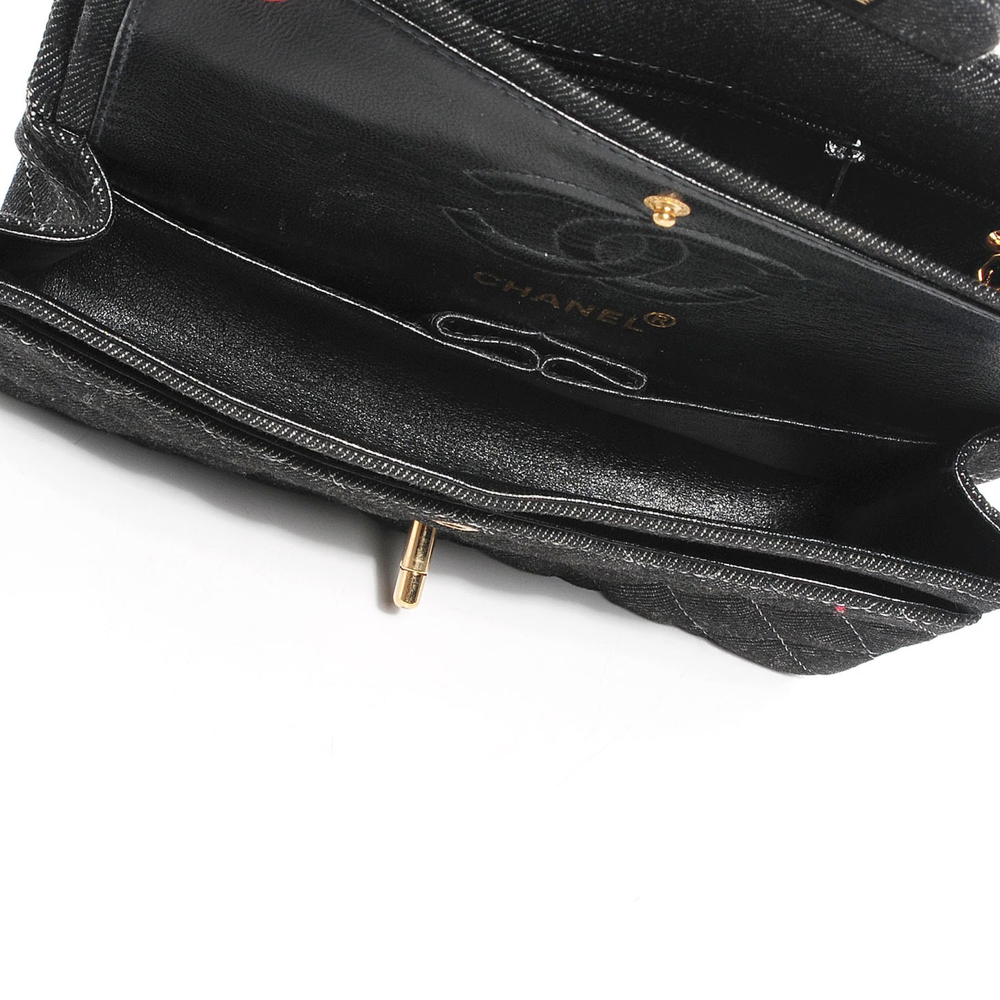 Denim Quilted Small Double Flap Bag Black