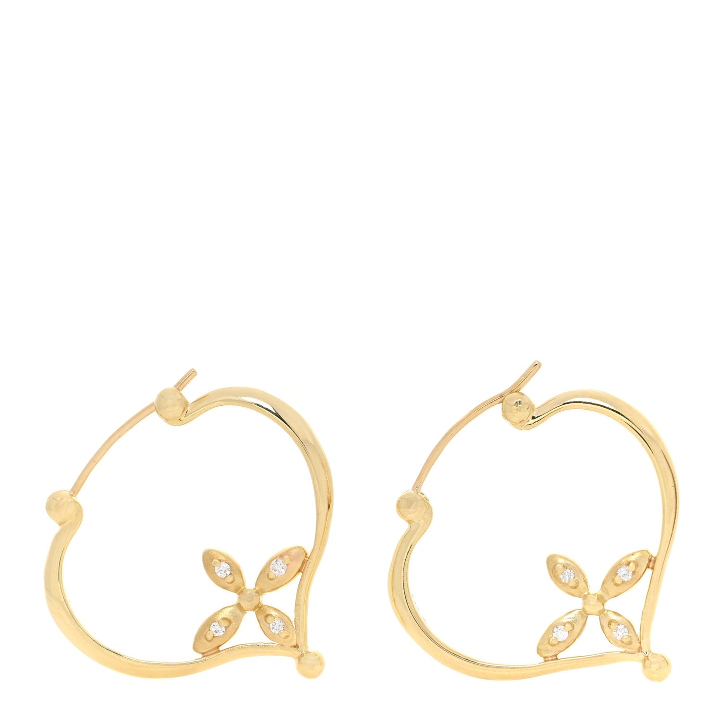 18K Yellow Gold Diamond Heart Hoop Earrings