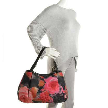 Fendi Zucchino Vitello Floral Forever Shoulder Bag Black Multicolor 2 of 7