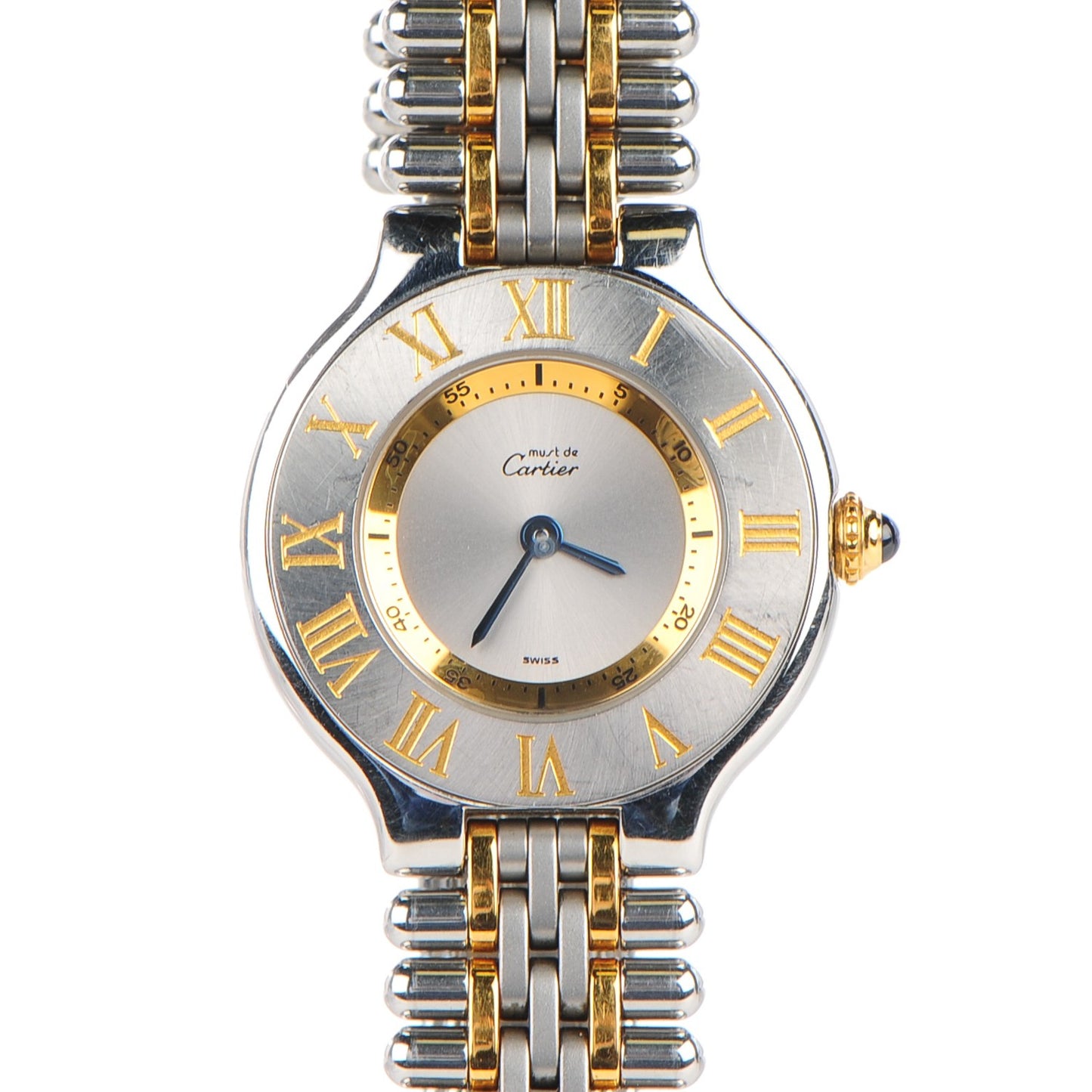 Stainless Steel 18K Yellow Gold 28mm Must De 21 Bullet Link Quartz Watch