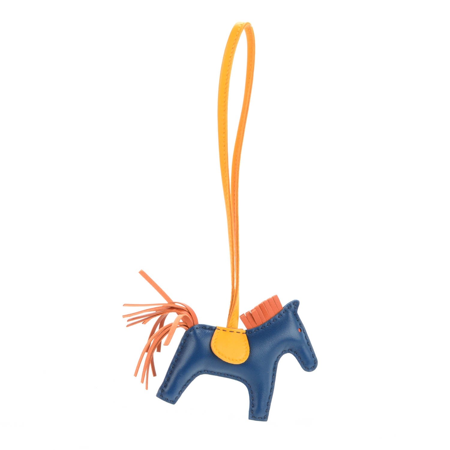 Hermes Milo Lambskin Grigri Rodeo Horse Bag Charm PM Bleu de Malte Cornaline Jaune D'Or 1 of 4