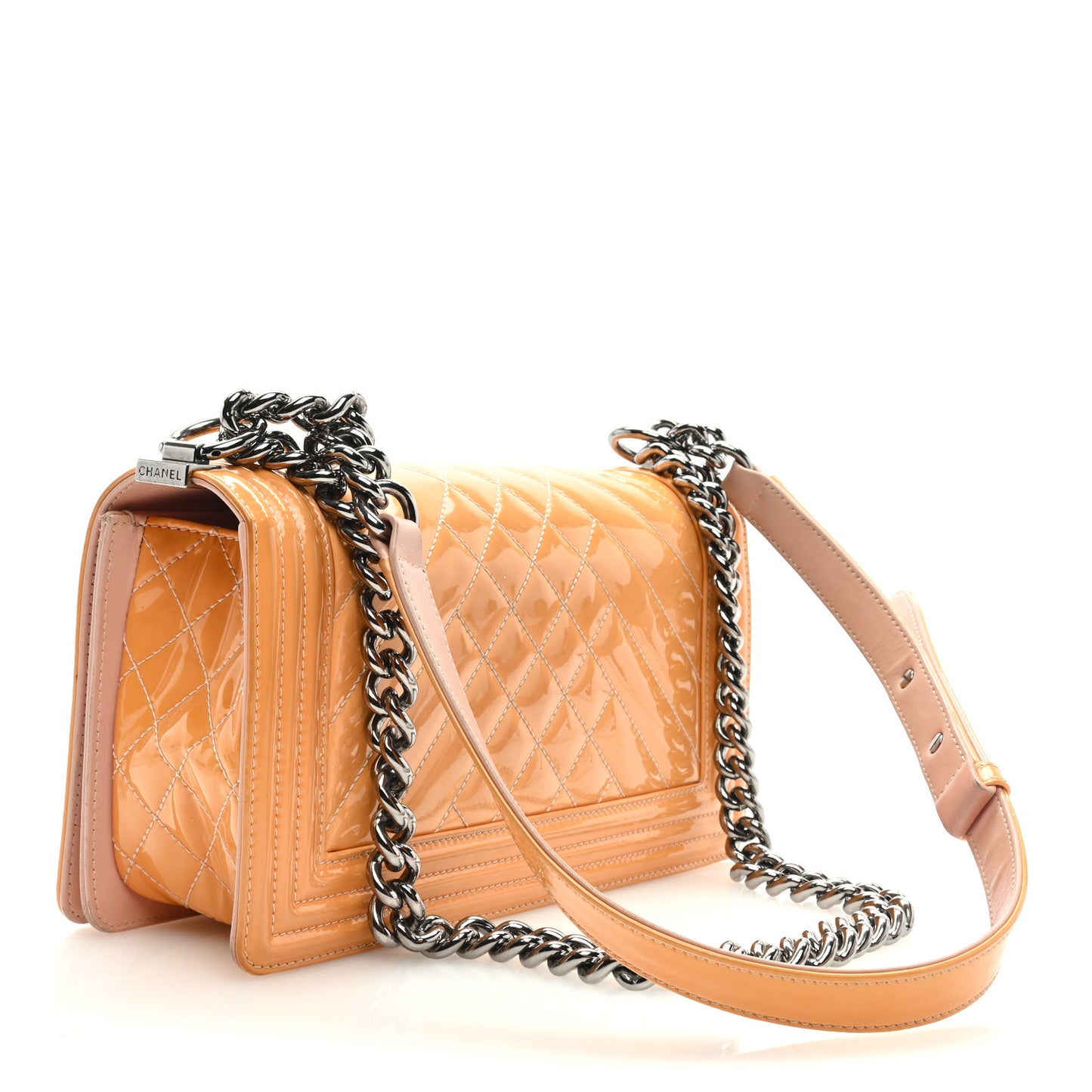 Patent Chevron Quilted Medium Boy Flap Pink