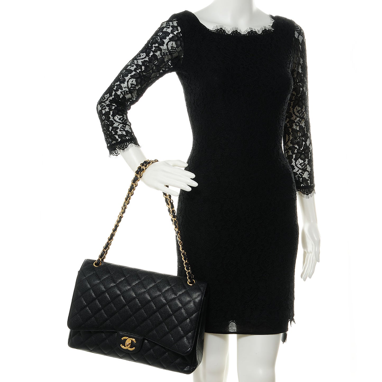 Caviar Quilted Maxi Double Flap Black