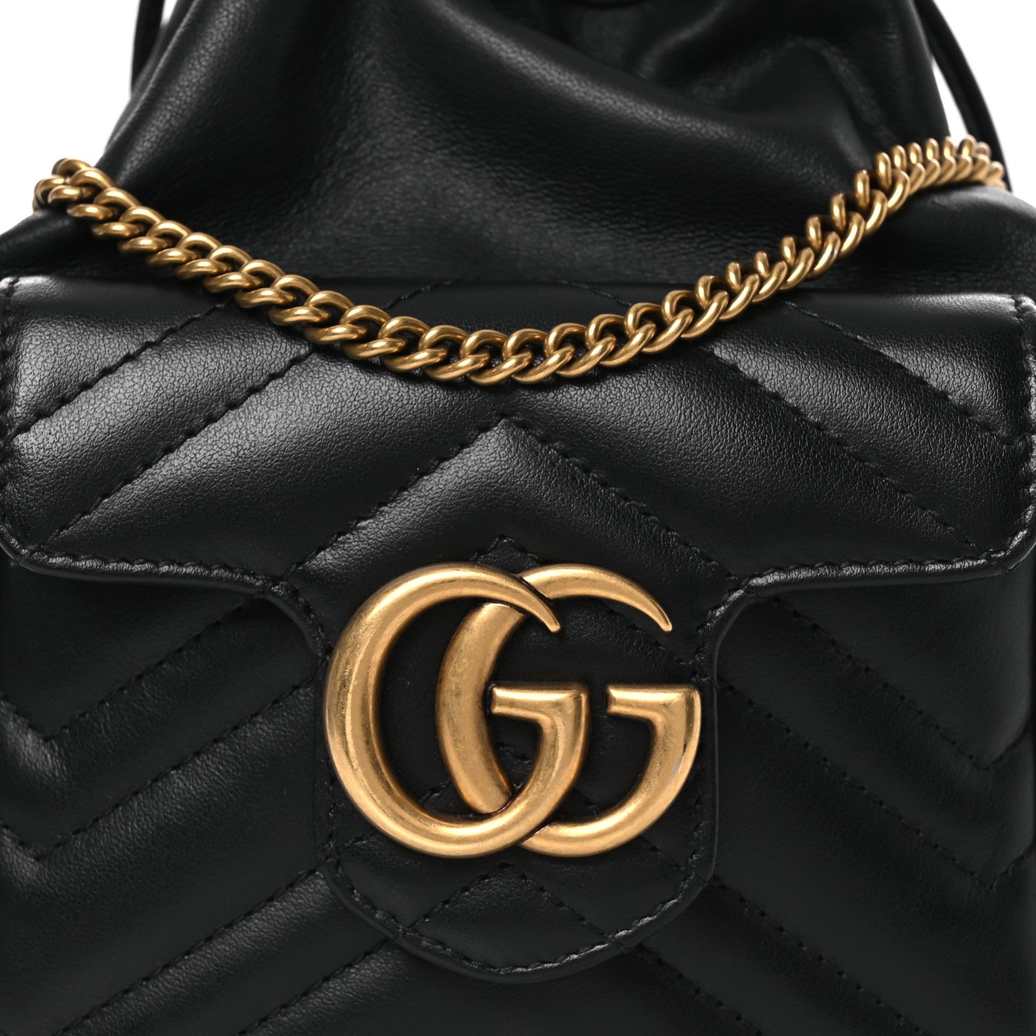 Gucci Calfskin Matelasse Front Pocket Mini GG Marmont Bucket Bag Black 8 of 11
