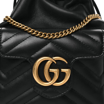 Gucci Calfskin Matelasse Front Pocket Mini GG Marmont Bucket Bag Black 8 of 11