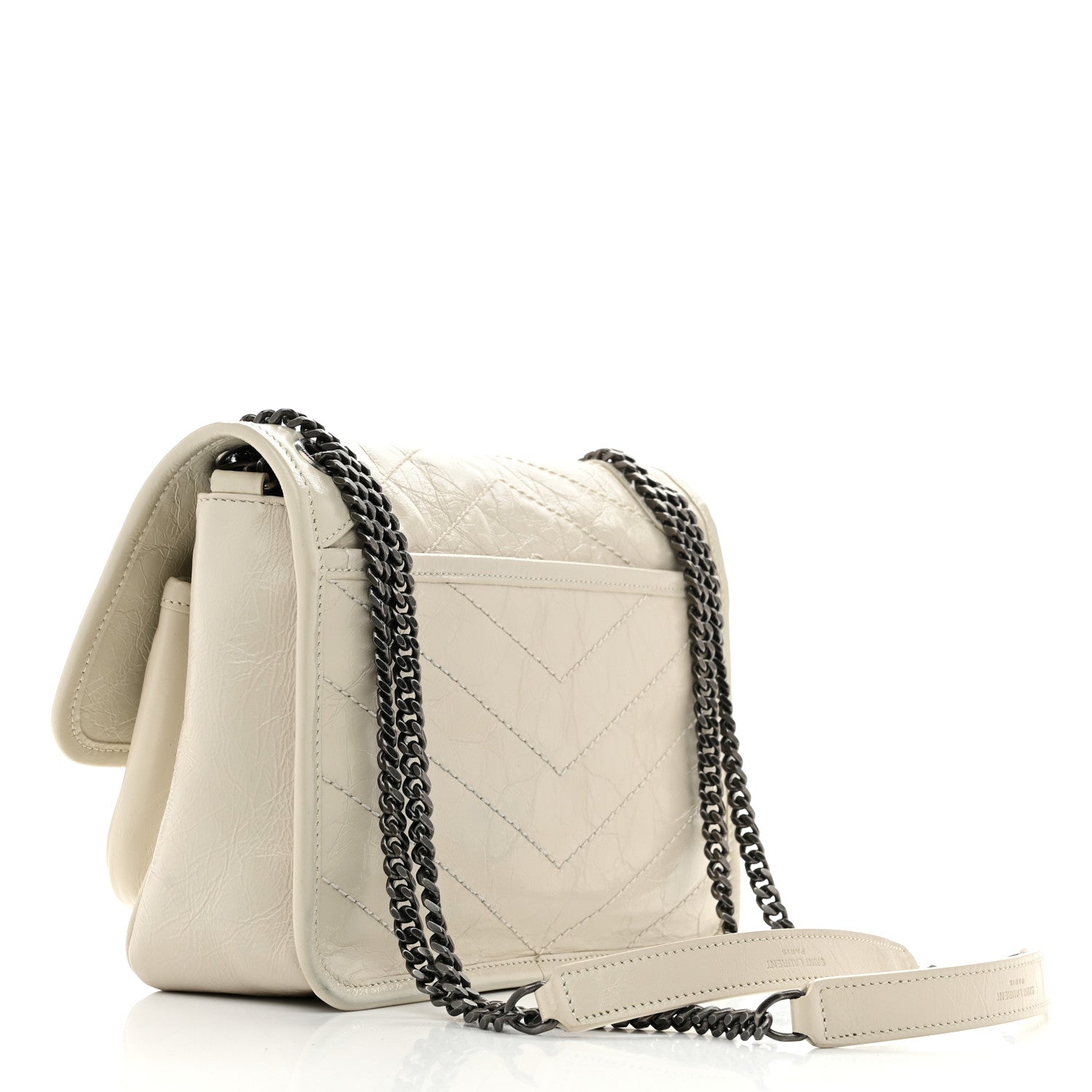 Saint Laurent Crinkled Calfskin Matelasse Monogram Baby Niki Chain Satchel Ivory 3 of 11