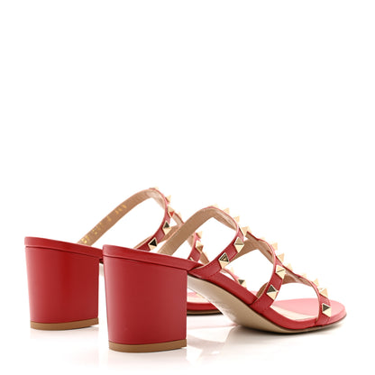 Valentino Garavani Calfskin Nappa Rockstud 60mm Caged Slide Sandals 36.5 Rosso Valentino 4 of 8