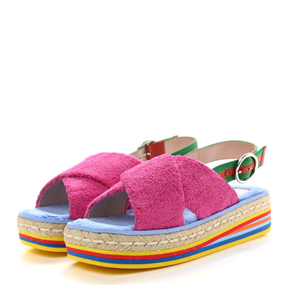 Gucci Terry Cloth Web Espadrille Platform Slingback Sandals 38.5 Lovely Multicolor 3 of 10
