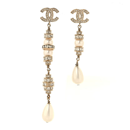Chanel Crystal Pearl CC Uneven Drop Earrings Gold 1 of 5