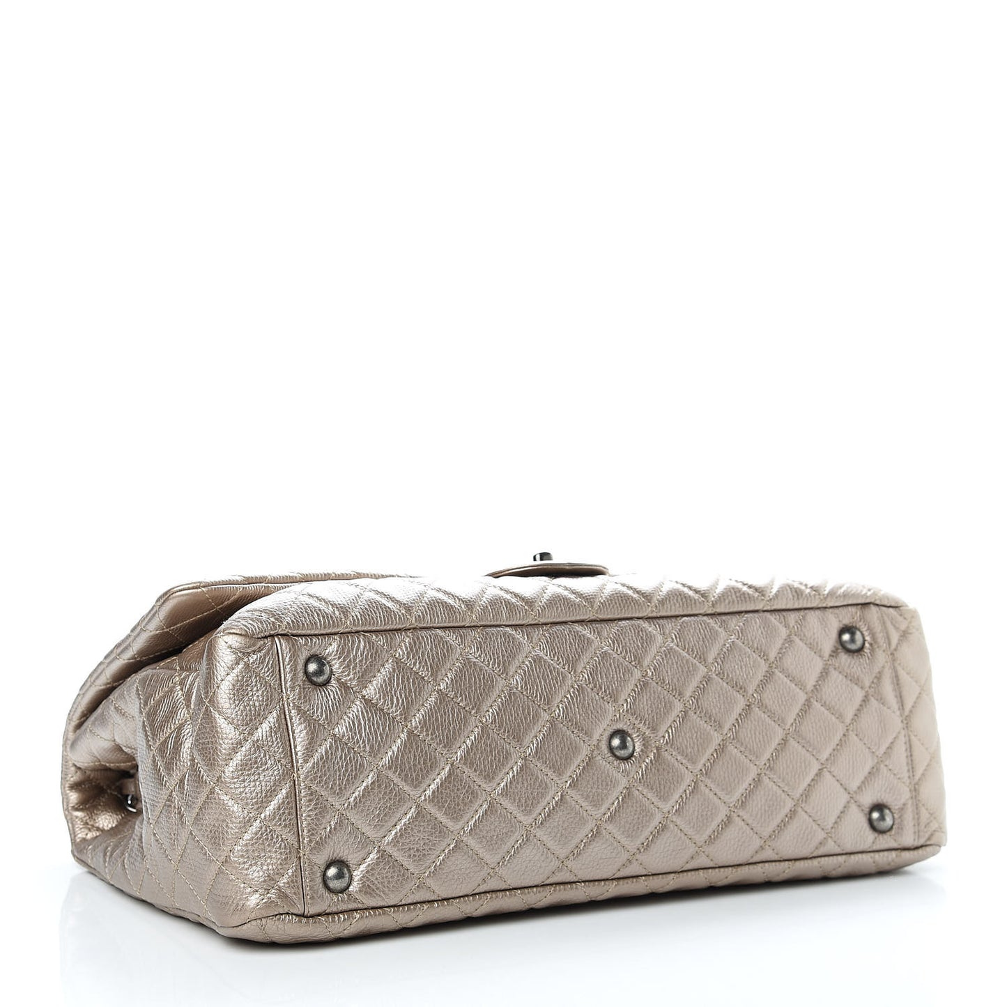 Metallic Calfskin Quilted XXL Travel Flap Bag Gold