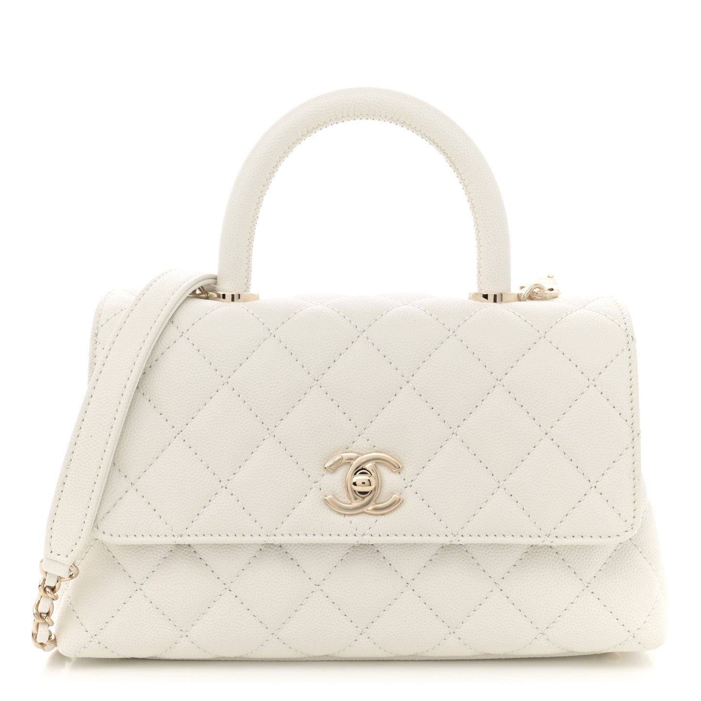 Caviar Quilted Mini Coco Handle Flap White