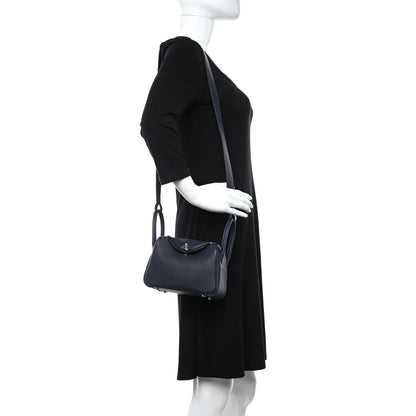 Hermes Taurillon Clemence Mini Lindy 20 Bleu Nuit 2 of 10
