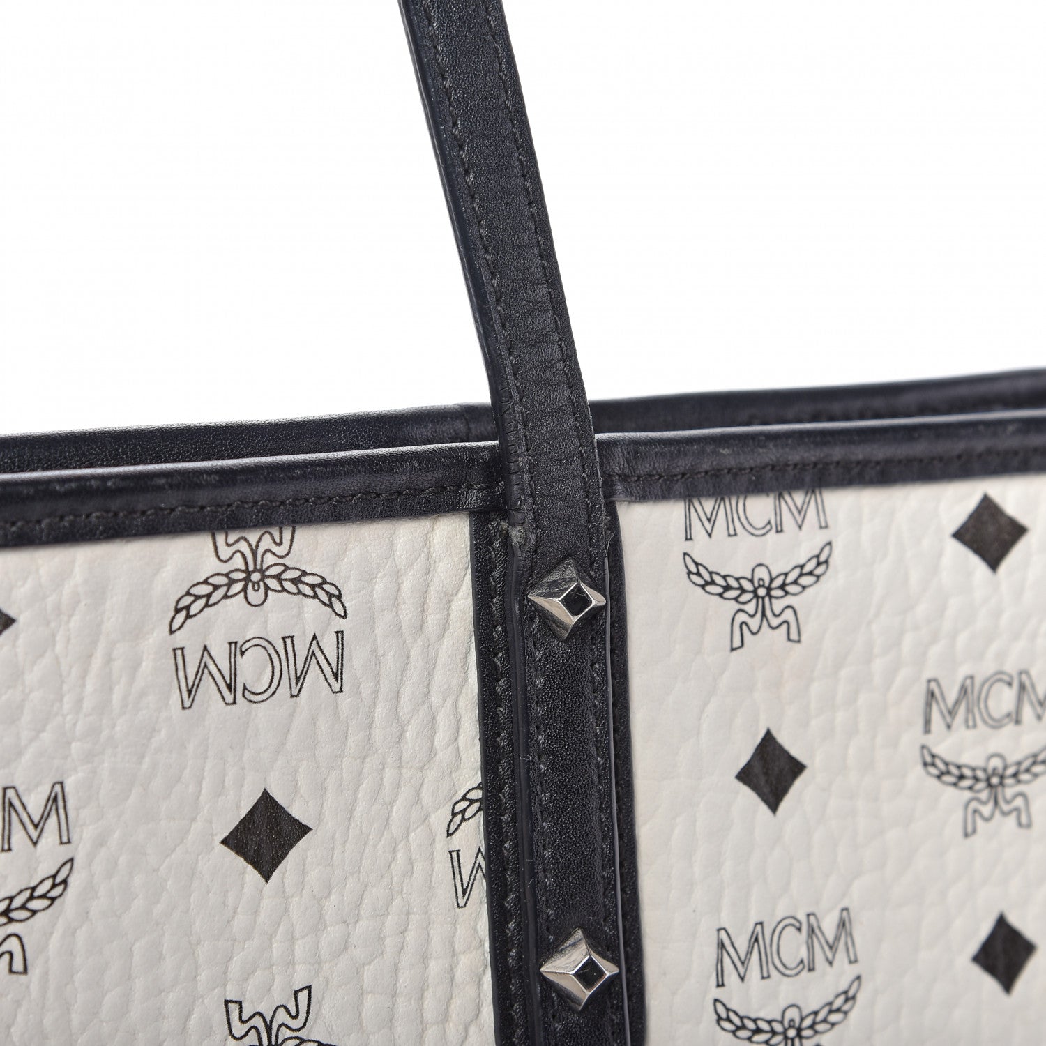 MCM Visetos Medium Anya Zip Top Shopper Tote White 14 of 17