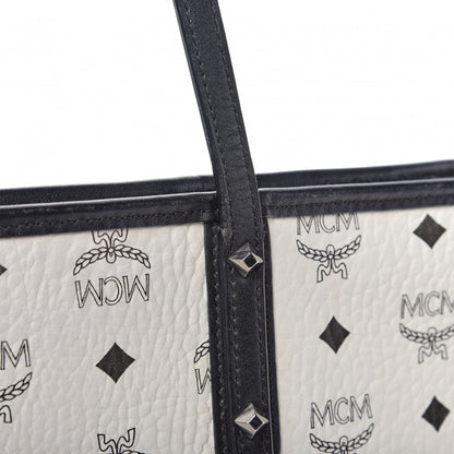 MCM Visetos Medium Anya Zip Top Shopper Tote White 14 of 17