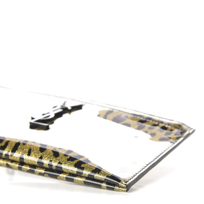 Saint Laurent Patent Glitter Leopard Monogram Zip Pouch Gold Black 9 of 13