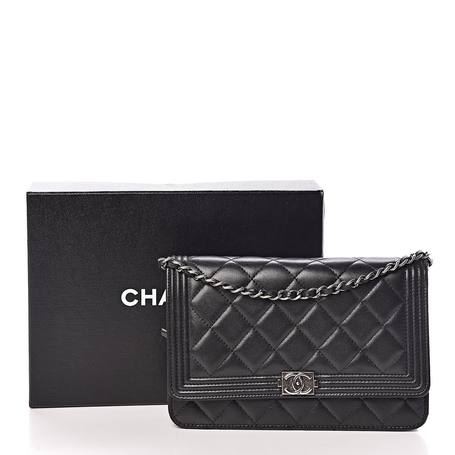 Lambskin Quilted Boy Wallet On Chain WOC Black
