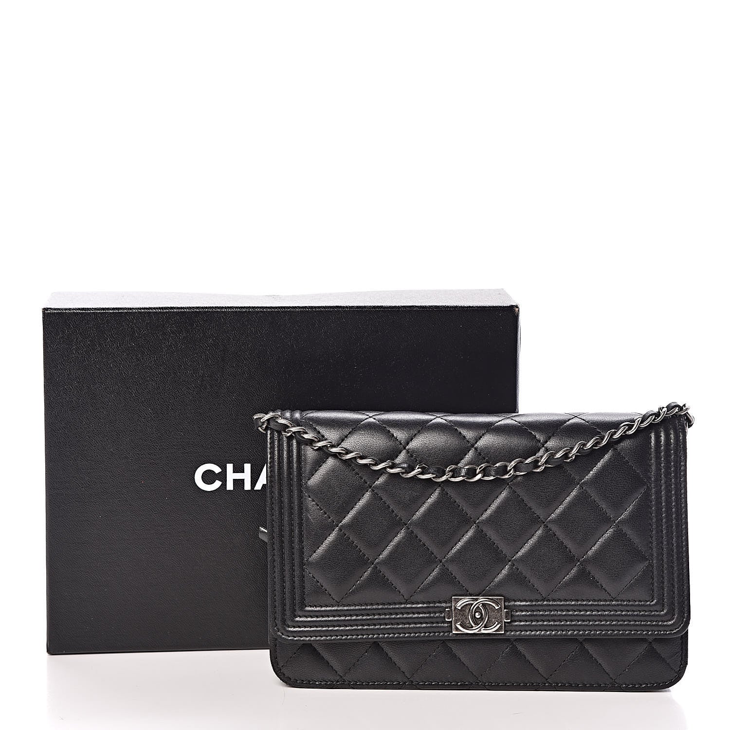 Chanel Lambskin Quilted Boy Wallet On Chain WOC Black 11 of 11
