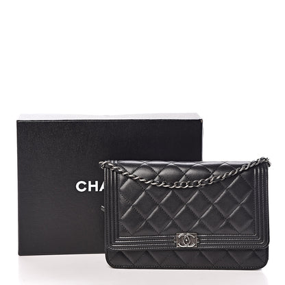 Chanel Lambskin Quilted Boy Wallet On Chain WOC Black 11 of 11