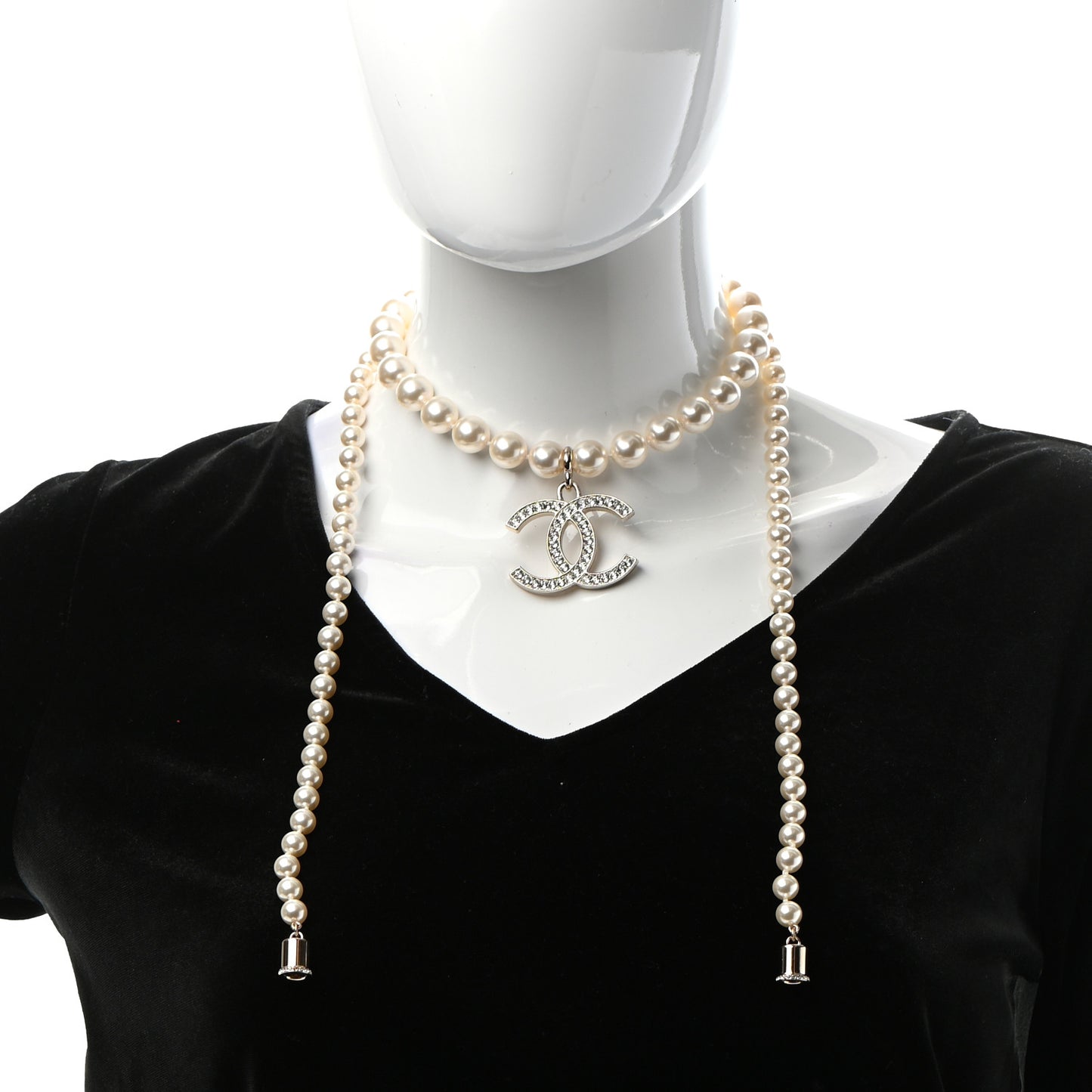Pearl Crystal CC Airpods Necklace Gold