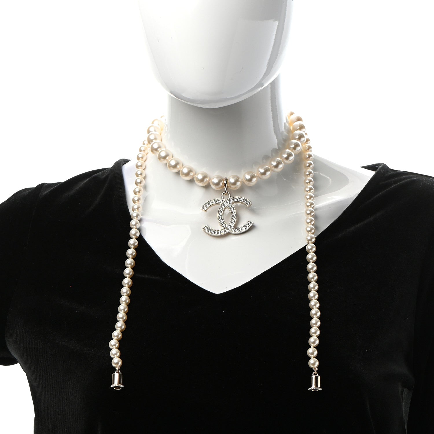 Chanel Pearl Crystal CC Airpods Necklace Gold 2 of 5