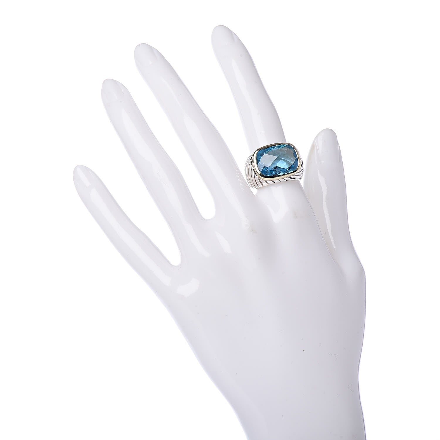 David Yurman Sterling Silver 18K Yellow Gold Blue Topaz Noblesse Ring 2 of 6