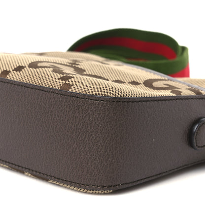 Gucci Monogram Jumbo GG Textured Dollar Calfskin Web Messenger Shoulder Bag Camel Ebony New Acero 10 of 10
