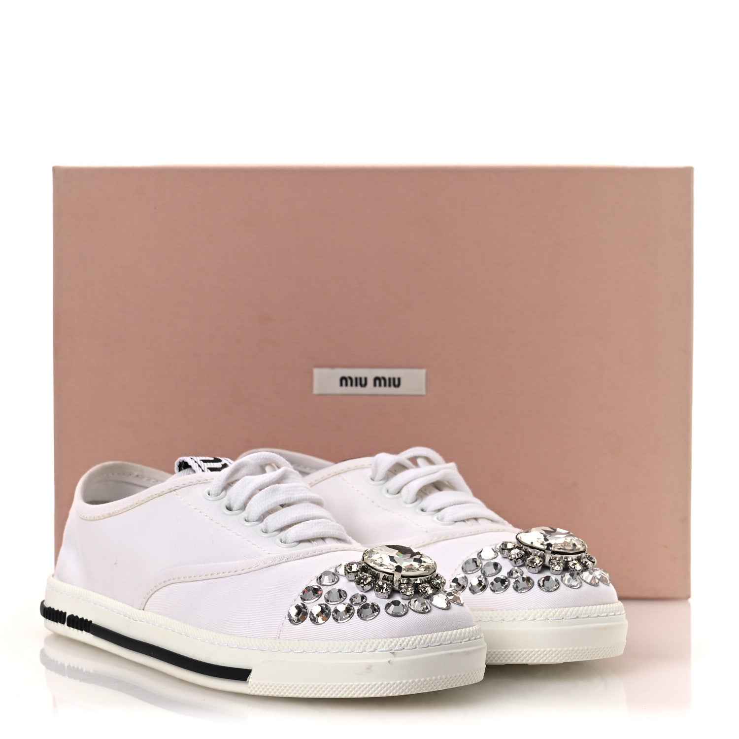 Miu Miu Gabardine Crystal Low Sneakers 35 Bianco 1915792