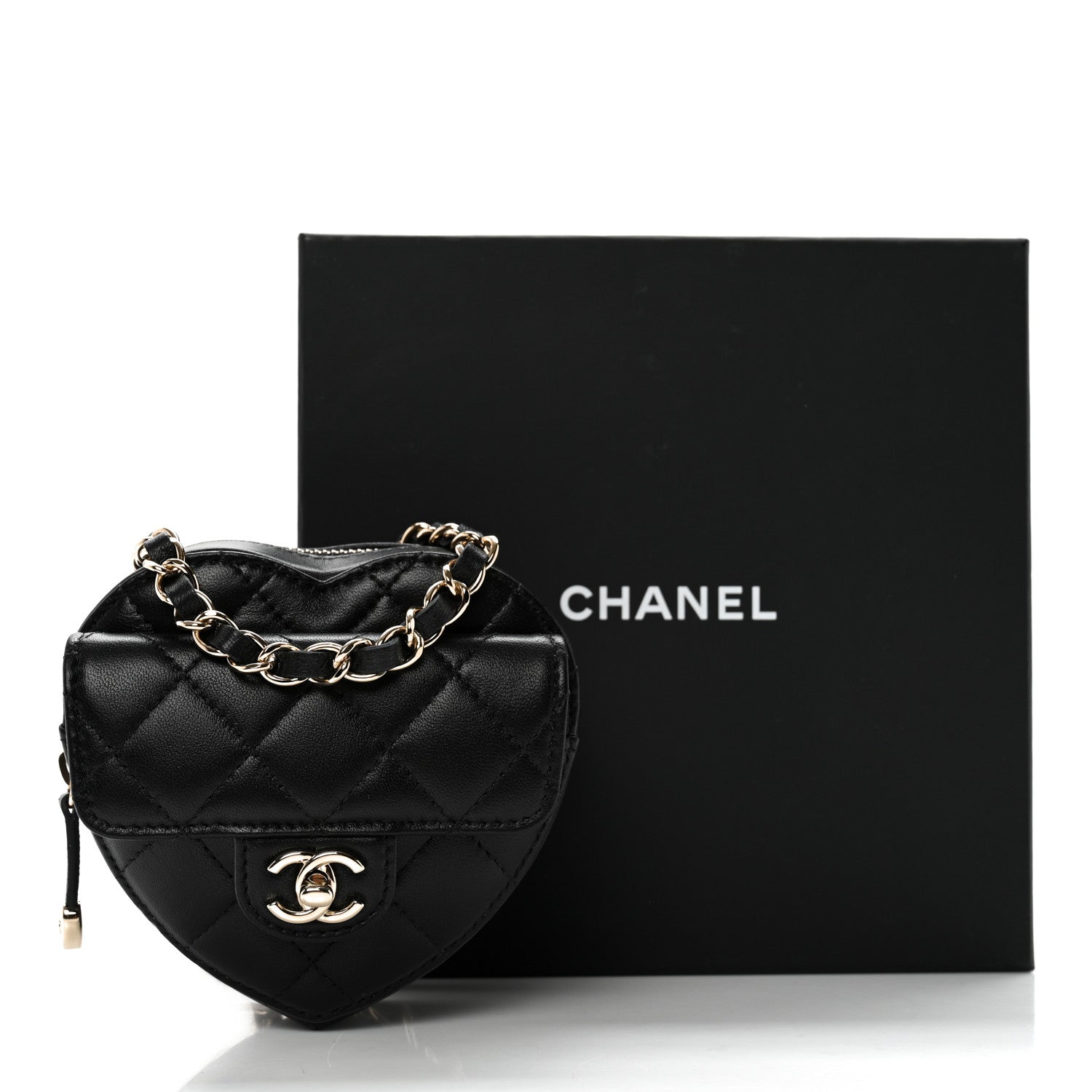 Chanel Lambskin Quilted CC In Love Heart Waist Belt Bag With Chain Black 10 of 10