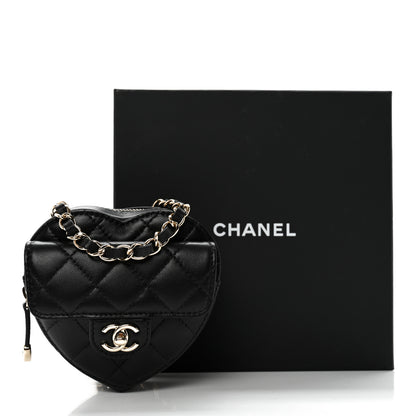 Chanel Lambskin Quilted CC In Love Heart Waist Belt Bag With Chain Black 10 of 10