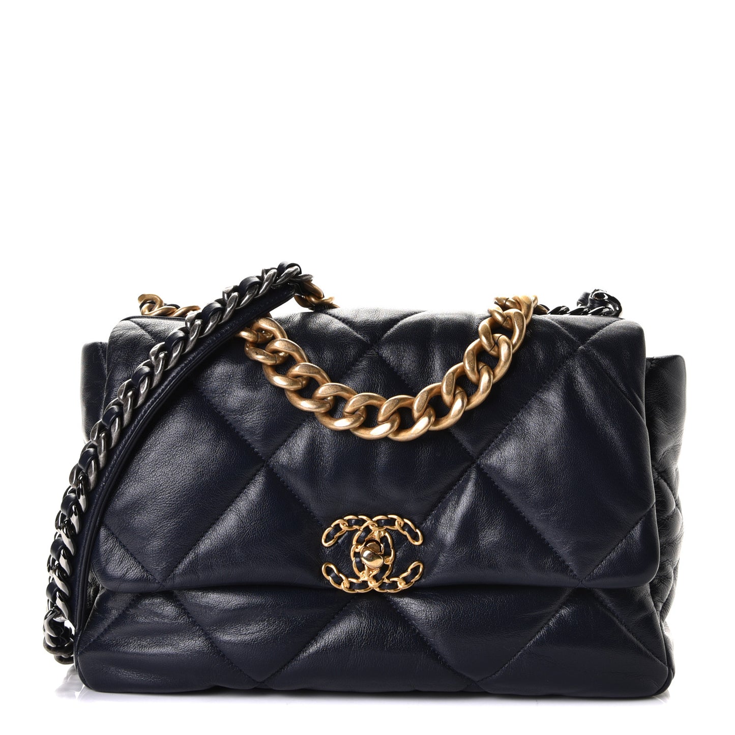 Goatskin Quilted Large Chanel 19 Flap Navy Blue