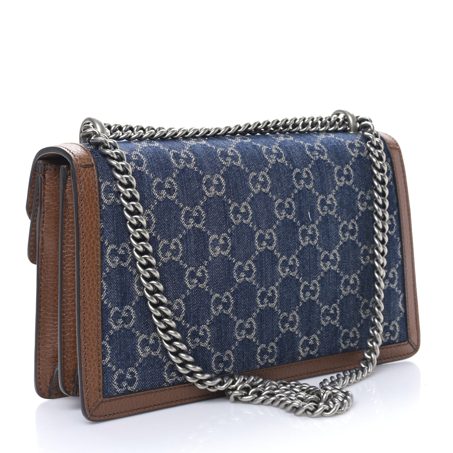 Gucci New Denim GG Monogram Dollar Calfskin Enamel Small Dionysus Shoulder Bag Blue Tea Cuir Epilog Electric Blue 3 of 9