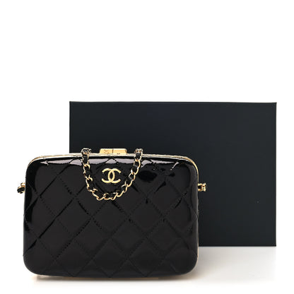 Chanel Glazed Goatskin Quilted Box With Chain Black 12 of 12