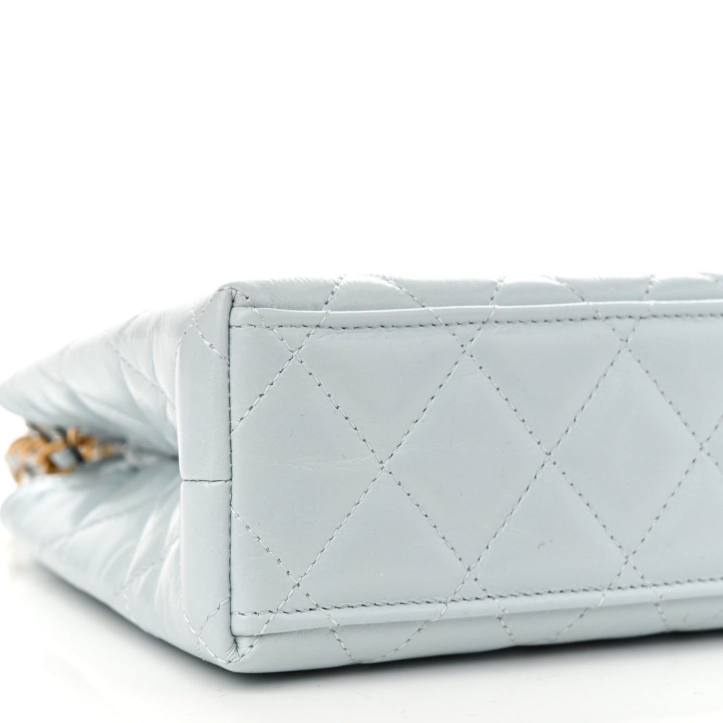 Shiny Aged Calfskin Quilted Nano Kelly Shopper Light Blue