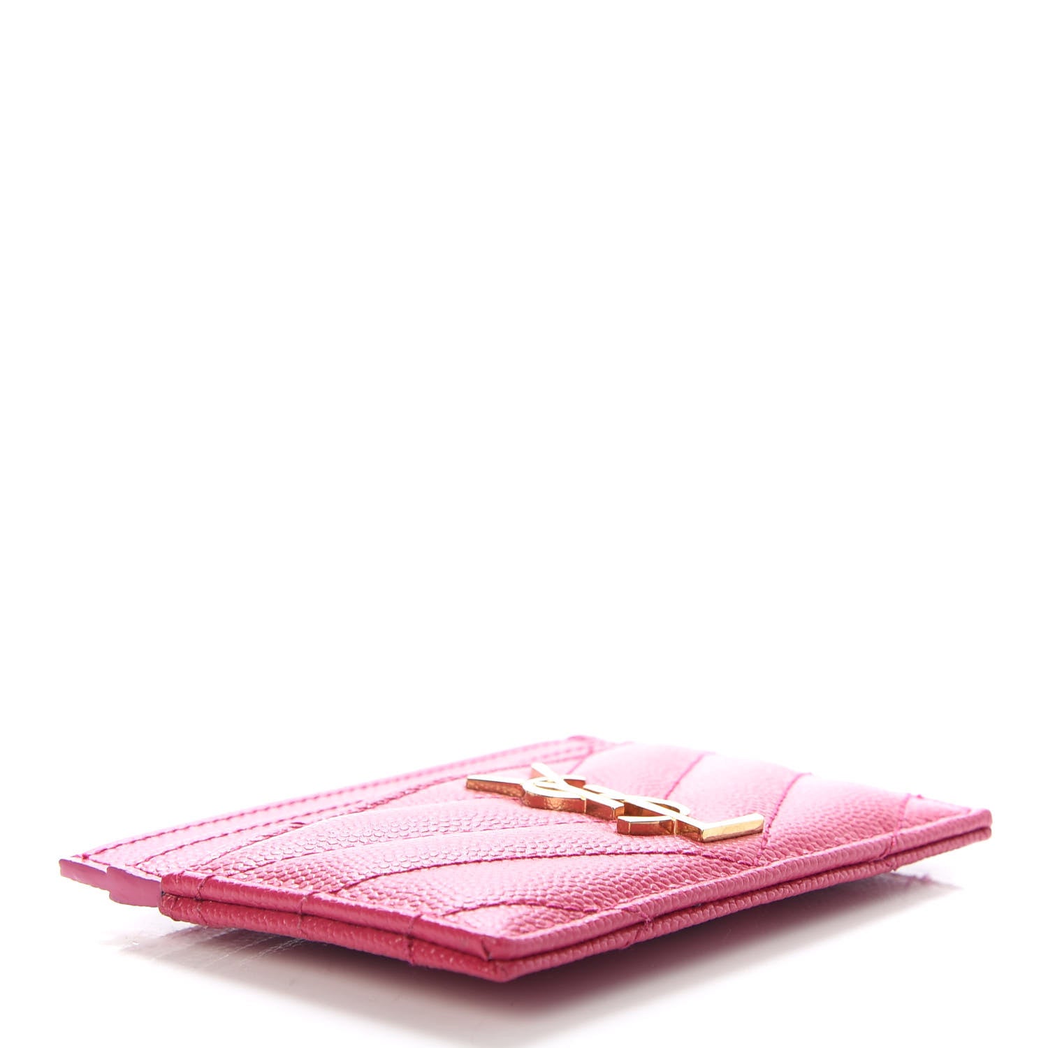 Saint Laurent Grain De Poudre Matelasse Chevron Monogram Credit Card Case Fresh Fuxia 4 of 7