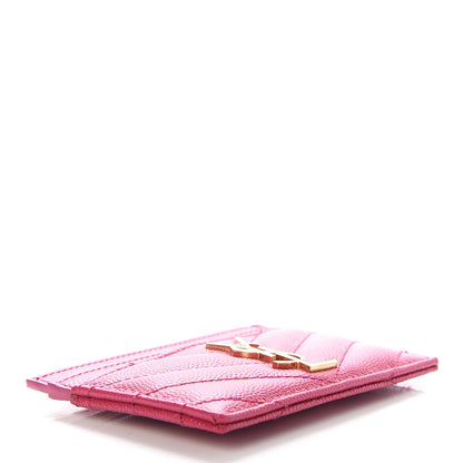 Saint Laurent Grain De Poudre Matelasse Chevron Monogram Credit Card Case Fresh Fuxia 4 of 7