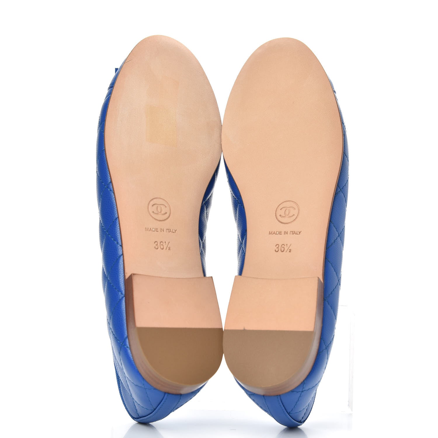 Chanel Caviar Quilted CC Cap Toe Ballerina Flats 36.5 Bright Blue 5 of 9