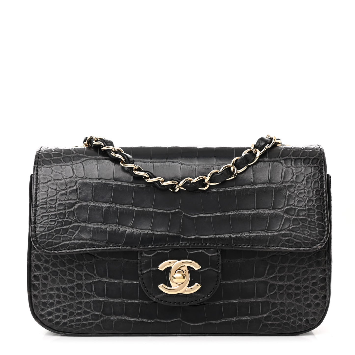 Shiny Alligator Mini Rectangular Flap Black